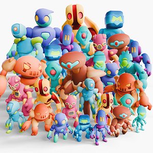 3D model Cartoon Robots Pack 02