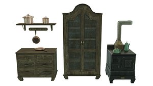 vintage victorian kitchen stove 3D