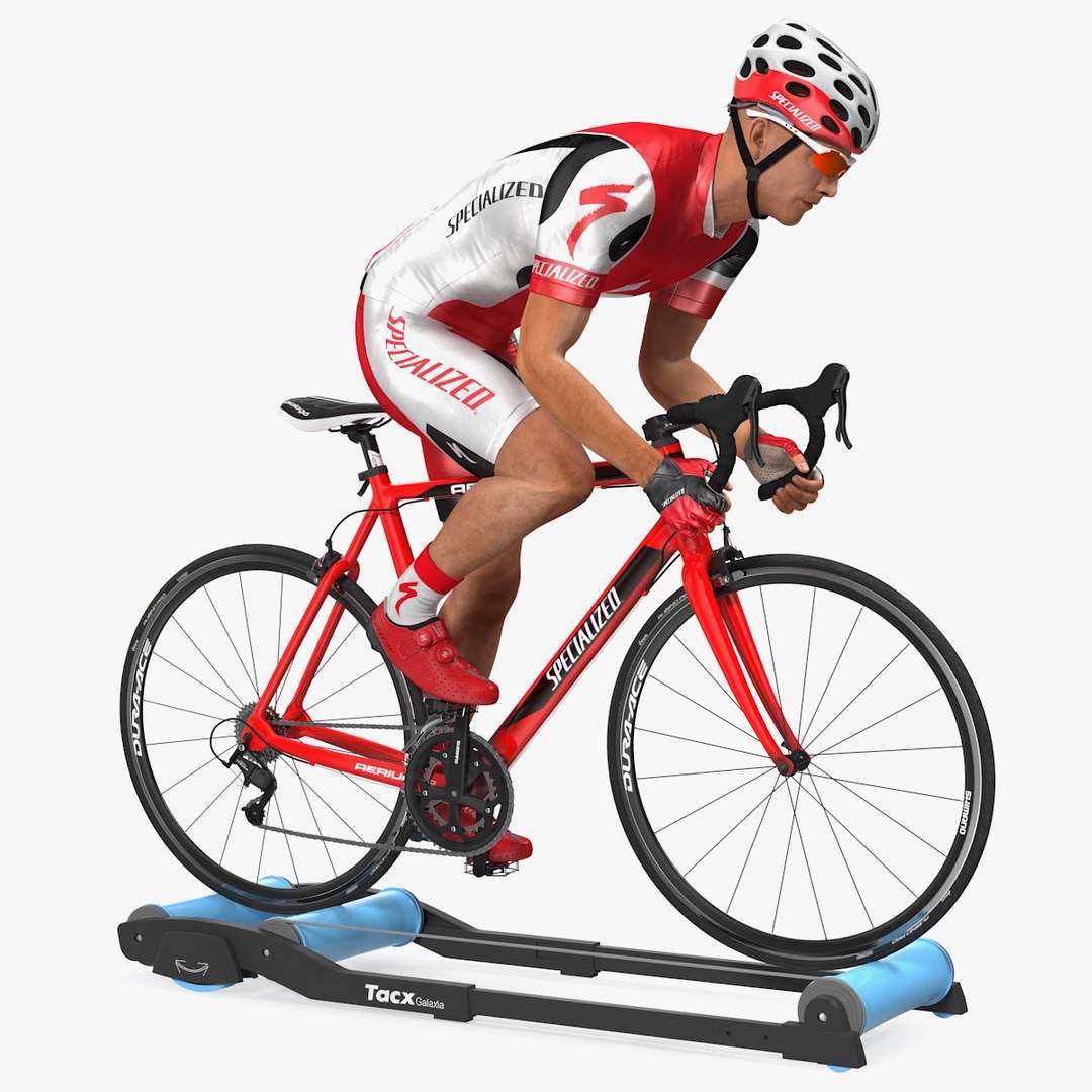 Bicyclist Riding Tacx Galaxia Advanced Roller Trainer 3D model preview