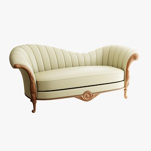 Furniture Sofa Chaise Lounge Ivory Leather Mahogany Natural Wood Legs 006 3D model