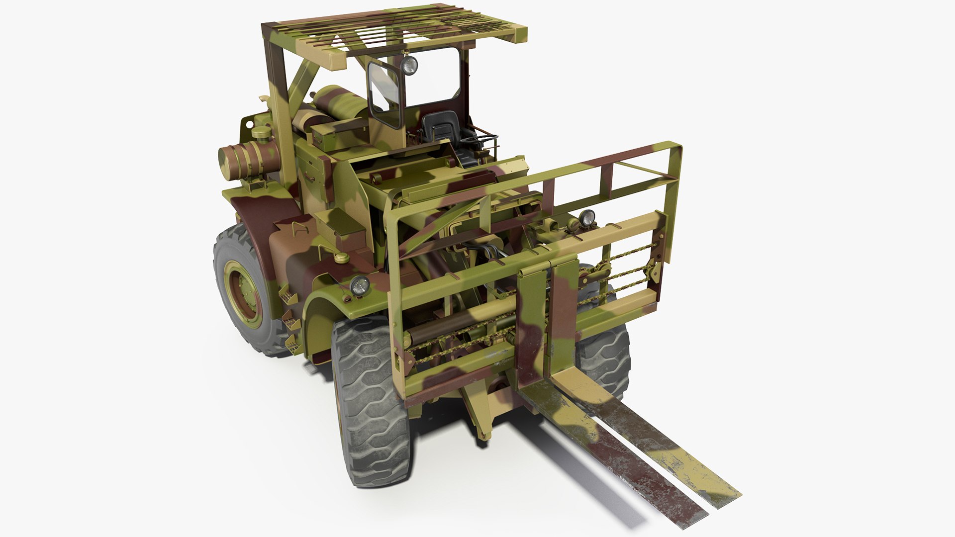 Pettibone Rough Terrain Camouflage Military Forklift Rigged 3D model preview
