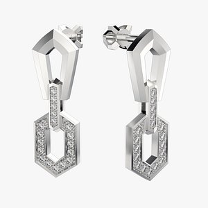 Gold earring stud chains E28 3D print model 3D