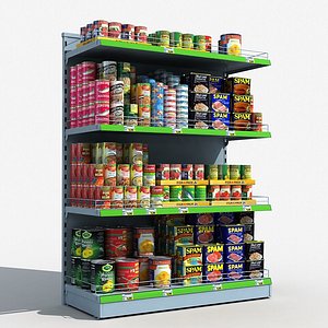 supermarket shelves canned food 3D model