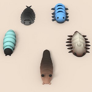 3D Cute Isopod Slug Caterpillar STL Kawaii Bug Toy Set model
