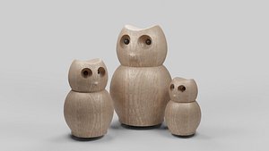 wooden carving Owl theme showpiece 3D model