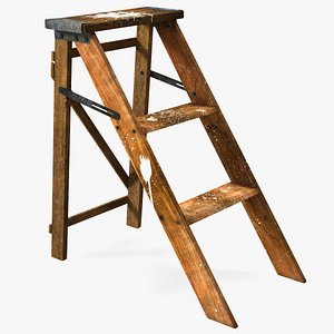 3D Old Wooden Stepladder model
