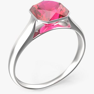 3D model Asscher Cut Pink Topaz On Silver Wedding Ring V01