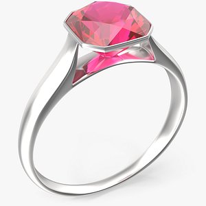 Asscher Cut Pink Topaz On Silver Wedding Ring V01