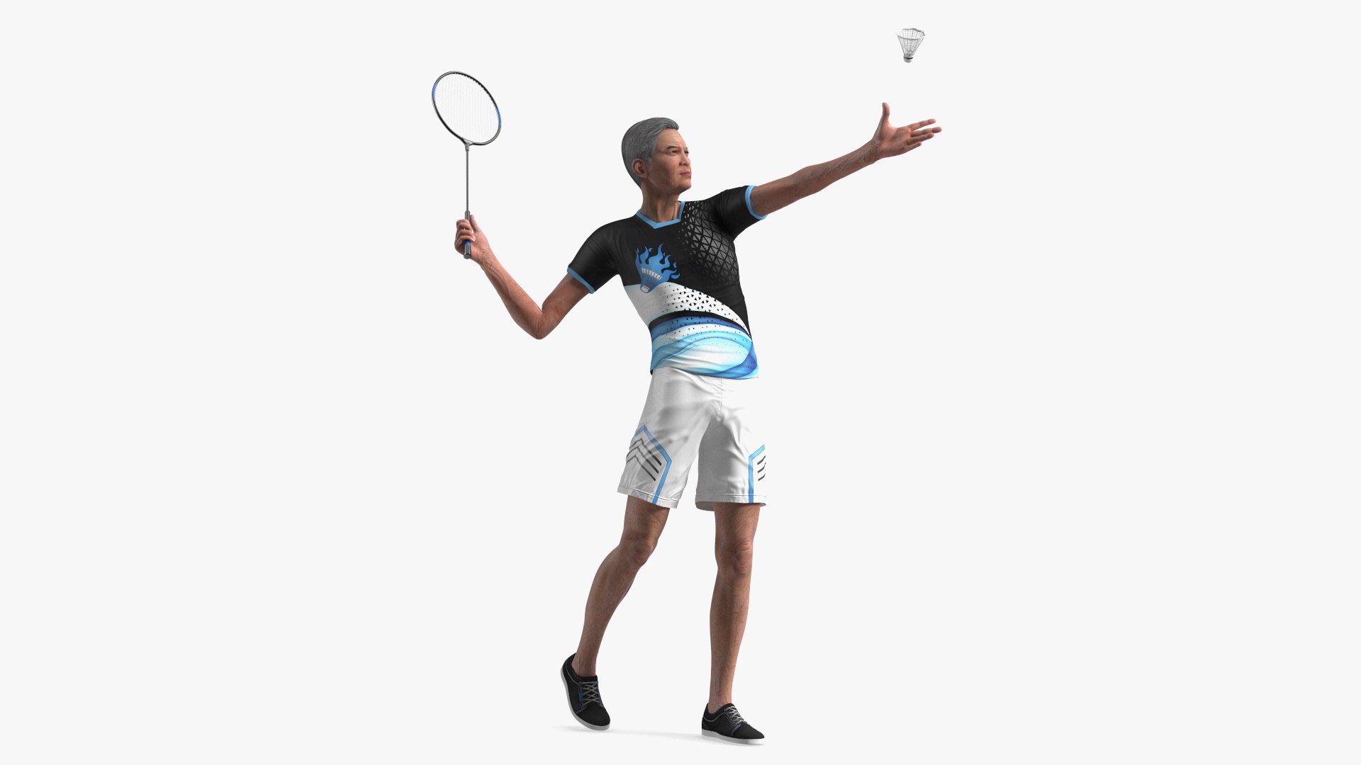 Senior Chinese Badminton Player Man 3D model preview