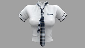 School Girl Short Sleeves Shirt Tie 3D