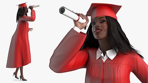 Dark Skin Graduation Gown Woman Rigged for Modo