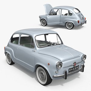 Fiat 600 Retro Coupe Light Blue Rigged for Maya