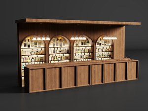 3D Elegant Wooden Arched Home Bar Cabinet with Lighting model