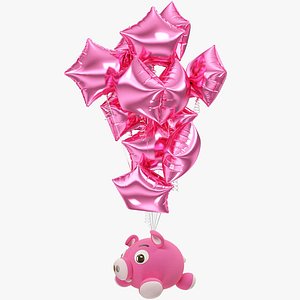 Stuffed Pig with Balloons Collection V1 3D model