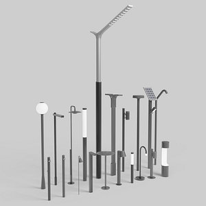 3D Pack Of Modern Street Lamps