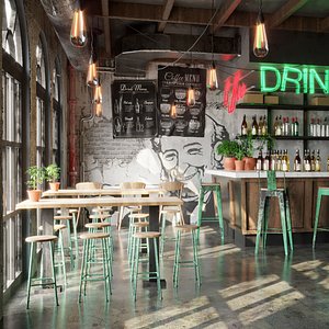 Realistic Bar Coffee shop 3D Model