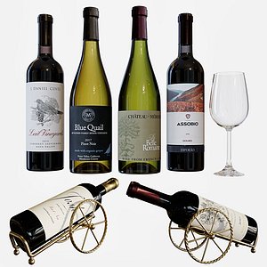 3D model set wine bottles