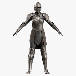 3D female knight outfit with texture and smart material model
