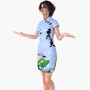 Bird Print Qipao 3D model