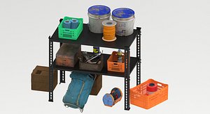 Industrial Storage Rack Set with Garage  Workshop Props 3D model