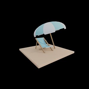 Stylized Beach Chair and Umbrella Diorama on Sand Base 3D model