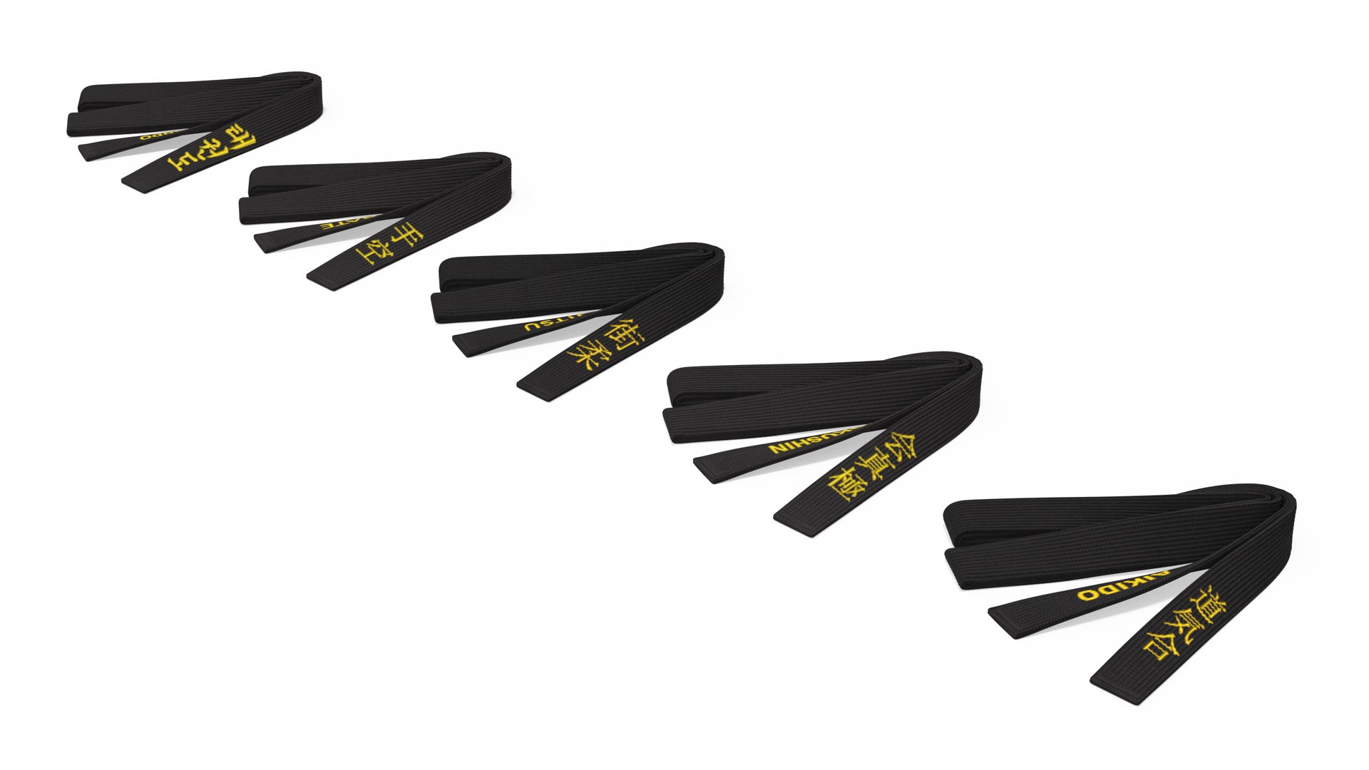 Black Martial Arts Obi Belts Set 3D model preview