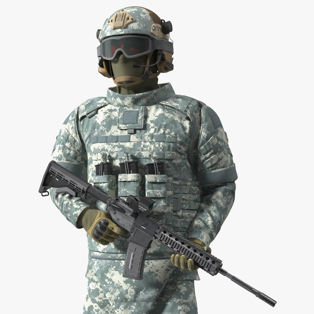 Soldier in Grey Tactical Gear with Goggles Standing Fur 3D model preview