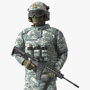 3D Soldier in Grey Tactical Gear with Goggles Standing Fur