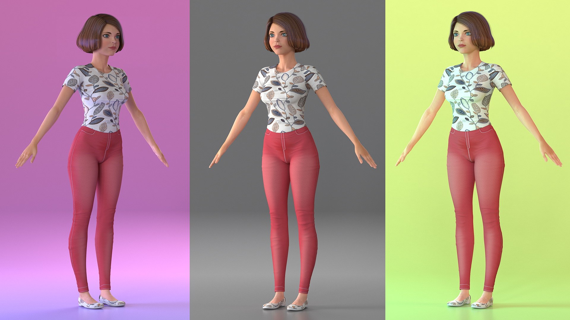 Casual Women Summer Suit Rigged for Maya 3D model preview