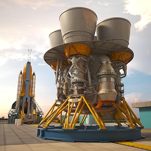 Four-Chamber Liquid Rocket Engine with Yellow Struts Grey