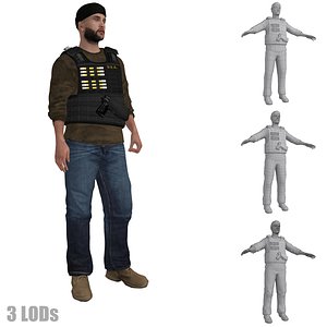 DEA Agent 4 LOD's Rigged