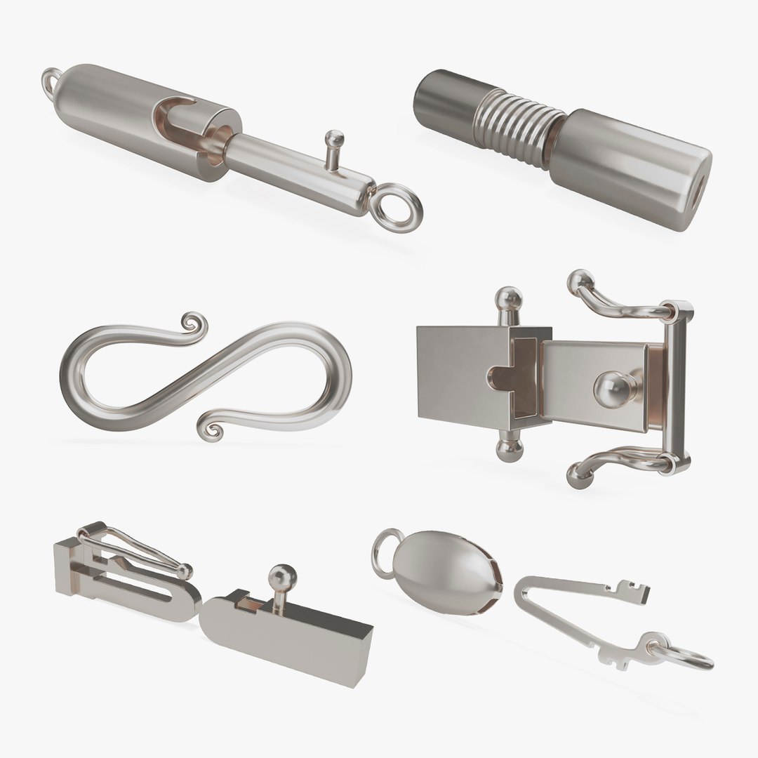 Silver Jewelry Clasps Collection 6 3D model preview