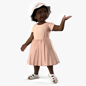 Little African Girl Light Skin in Summer Fur Rigged 3D model