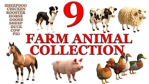 Collection of 3D models of farm animals Low-poly 3D model