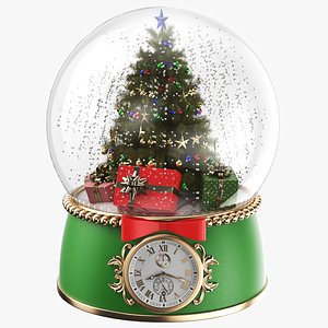 Detailed Clock Snow Globe With Tree