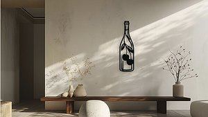 Bottle with Cherry Branch Wall Art Laser Cut 3D Print File 3D