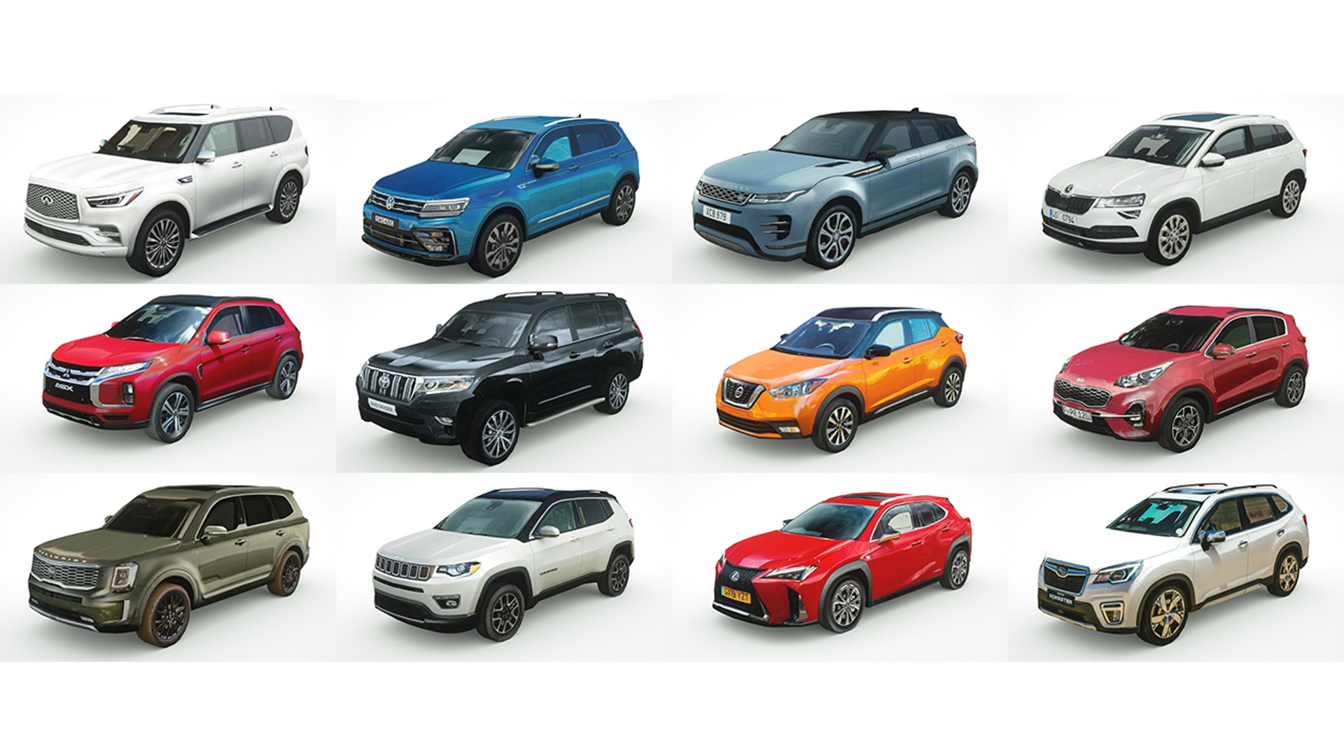 3D 12 suvs https://p.turbosquid.com/ts-thumb/fJ/SLnIiN/L5kBochC/12_suvs_001/jpg/1581514621/1920x1080/fit_q87/5857089b9972b5c08e5ee918f842234054f72be3/12_suvs_001.jpg