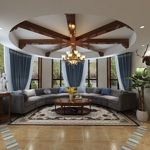 3D Aristocratic Redwood Mansion Interior