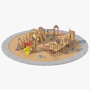 Equipped Childrens Wooden Playground 3D model