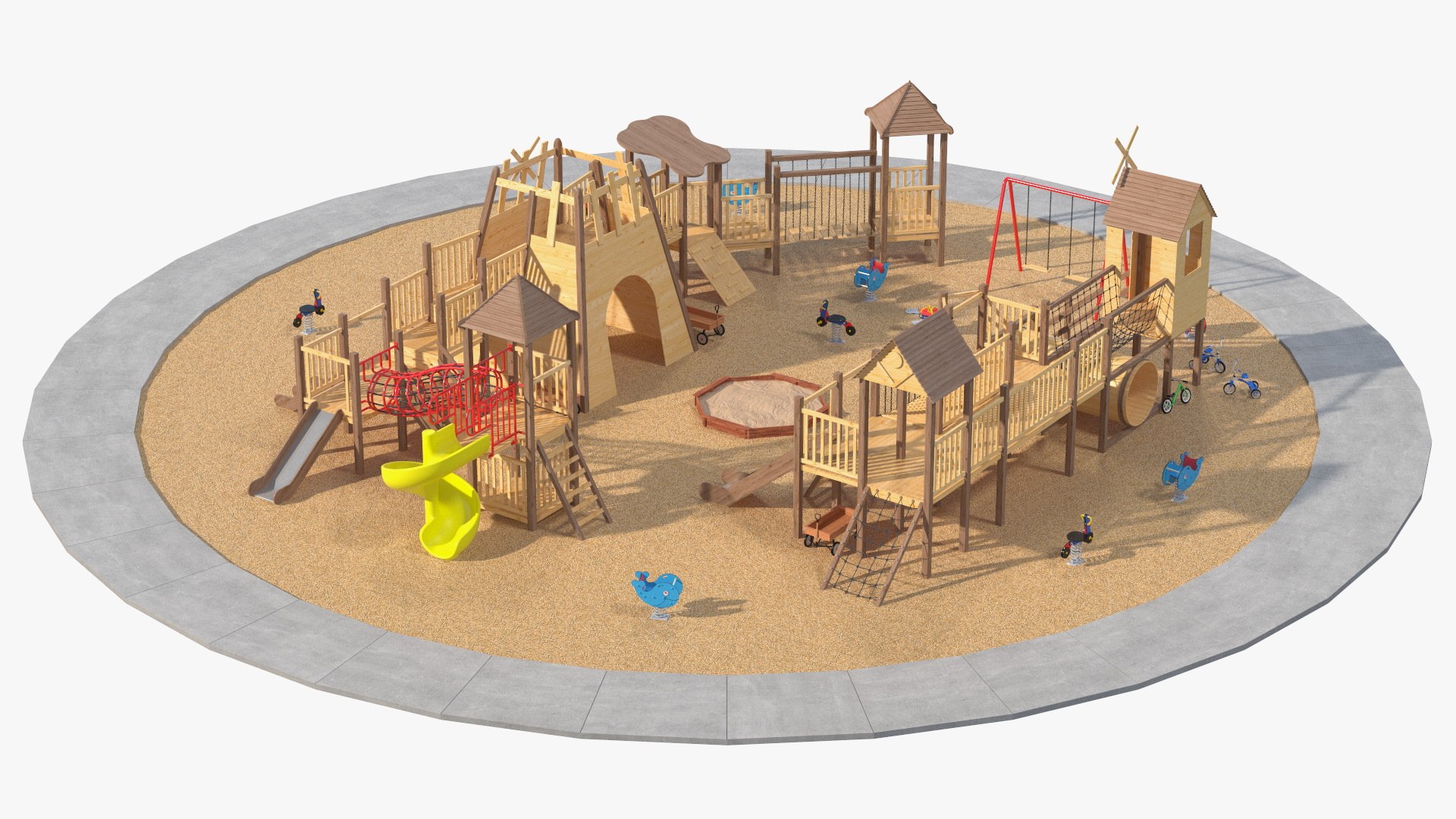 Equipped Childrens Wooden Playground 3D model preview