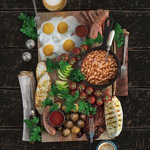 Full English Breakfast platter 3D