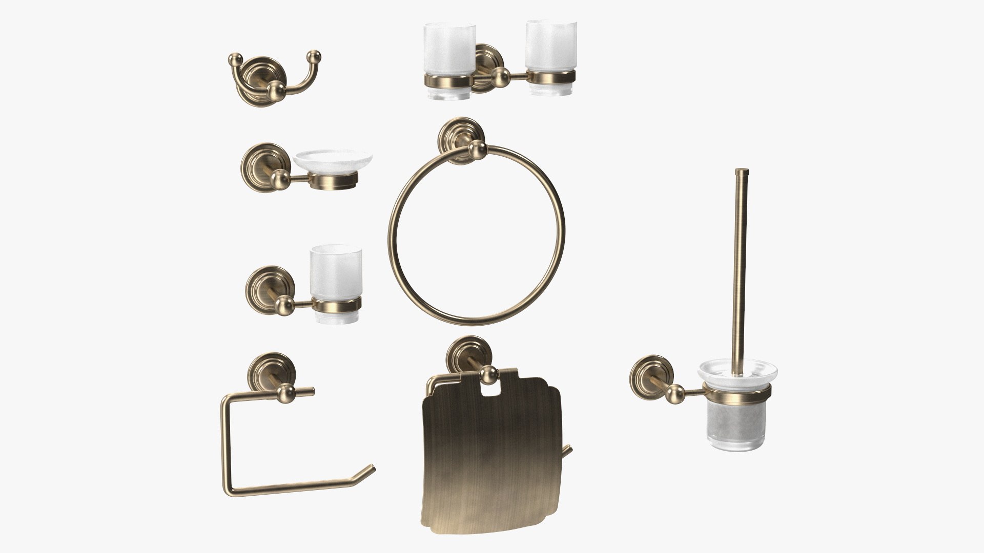 Bronze Small Wall Bathroom Accessories Set 3D model preview