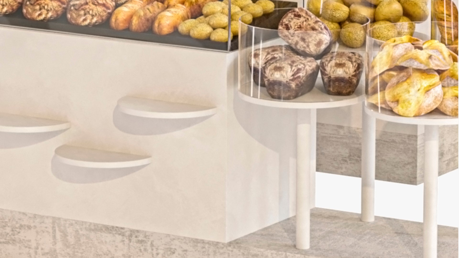 modelo 3d Designer showcase with bread and pastries - TurboSquid 2073346