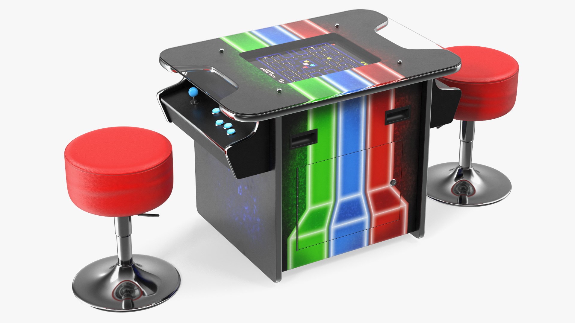 Cocktail Table Arcade Machine with Stools 3D model preview