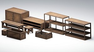 3D model Wooden Furniture Set