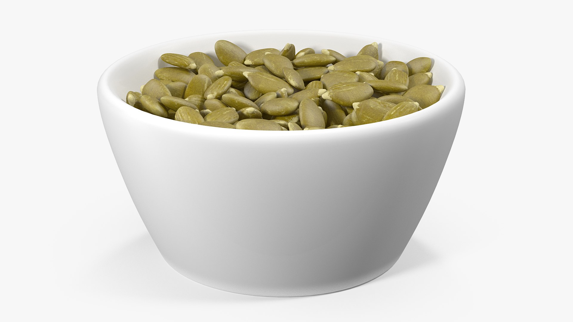 Peeled Pumpkin Seeds in a Ceramic Bowl 3D model preview