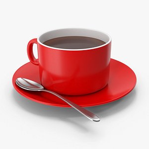 3D Red Coffee Cup With Spoon