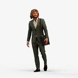 00250Jet0009 - Adult Caucasian male walking with bag in transitional seasonal business attire 3D model