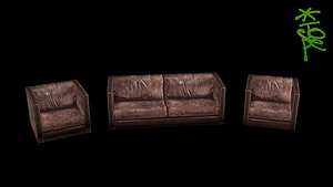 OLD-SCHOOL LOW-POLY SOFA AND ARMCHAIRS