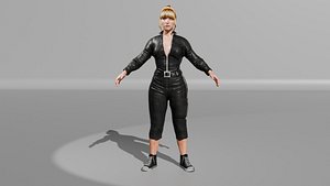 3D Model  Blonde Girl in Black Outfit Rigged model